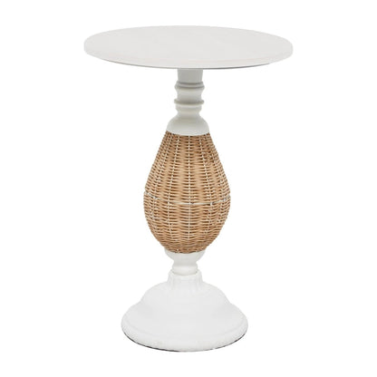 Wood Accent Table with Black Metal and Rattan Base - Brown or White - Roche River Decor