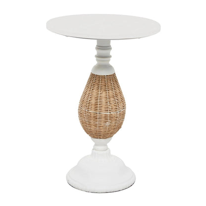 Wood Accent Table with Black Metal and Rattan Base - Brown or White - Roche River Decor