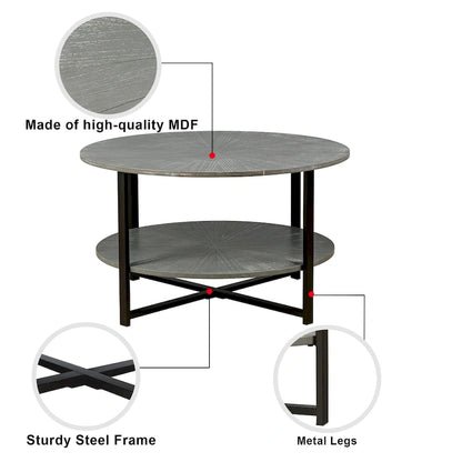 Round Coffee Table With 2-Tier Storage