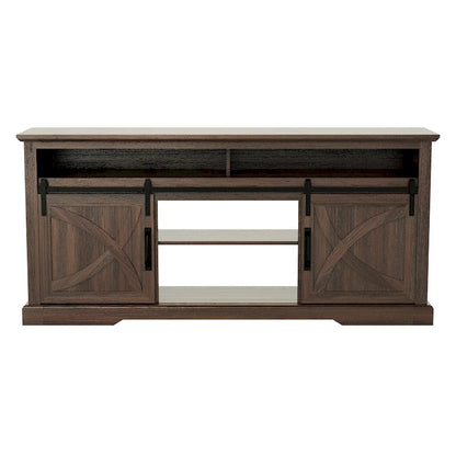68 Walnut Sliding Barn Door TV Stand Console with Storage Open Compartment