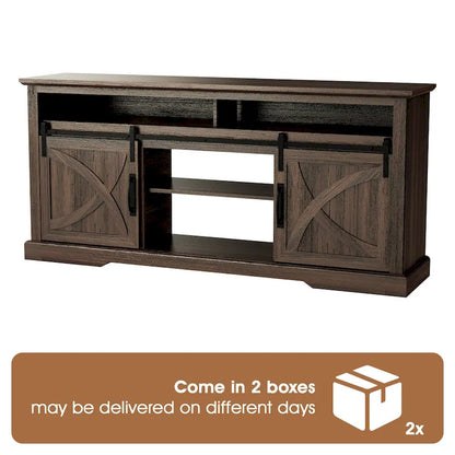 68 Walnut Sliding Barn Door TV Stand Console with Storage Open Compartment