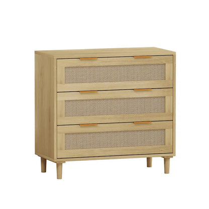 Oak 3-drawers Rattan Storage Cabinet - 31.5L x 15.55W x 30.12H
