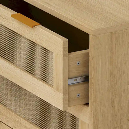 Oak 3-drawers Rattan Storage Cabinet - 31.5L x 15.55W x 30.12H