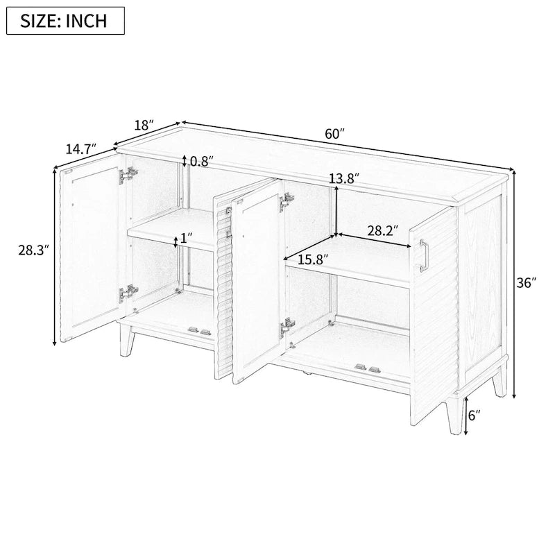 Sideboard with 4 Door Large Storage Buffet with Adjustable Shelves