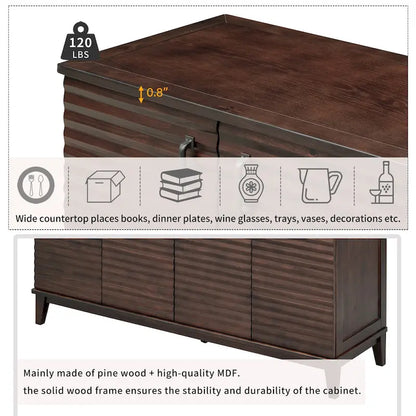 Sideboard with 4 Door Large Storage Buffet with Adjustable Shelves