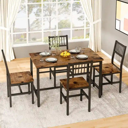 4 - Person Dining Set, 5 Piece Dining Room Table Set with Metal Frame for Breakfast, Dining, Kitchen