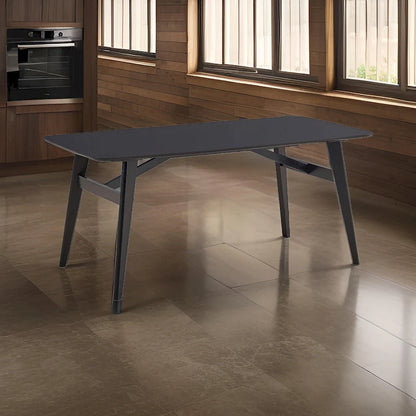 Iora 71 Inch Dining Table, Industrial Style, Rounded Corners, Black Wood