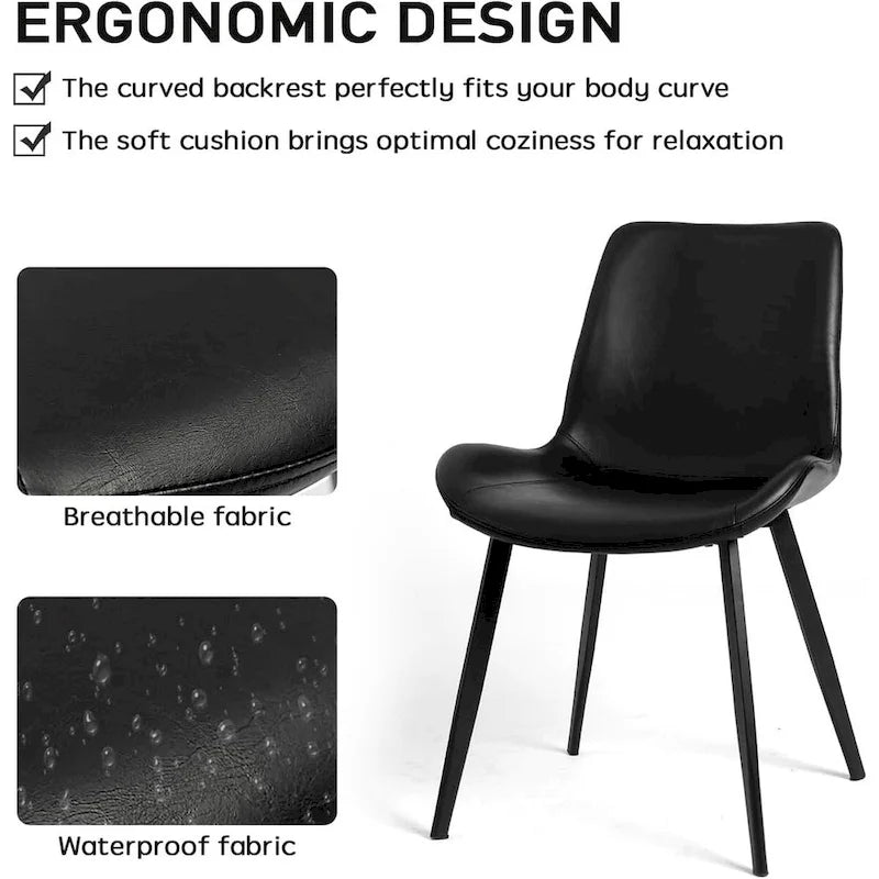 CangLong Mid Century Dining Chairs with Soft PU Leather Cushion Seat&Metal Legs,Set of 2,Black