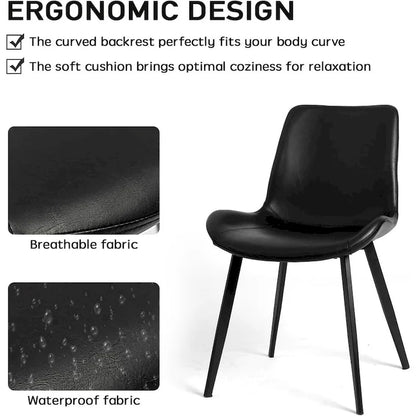 CangLong Mid Century Dining Chairs with Soft PU Leather Cushion Seat&Metal Legs,Set of 2,Black