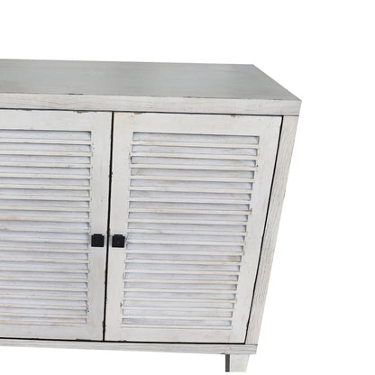 60-in Farmhouse Natural Wood Wash 4 Shutter Door Wooden Sideboard Buffet Server Accent Storage Cabinet