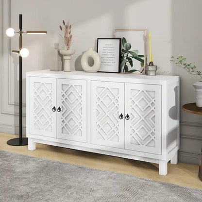 Large Storage Space Sideboard,4 Door Buffet Cabinet with Pull Ring Handles - N/A