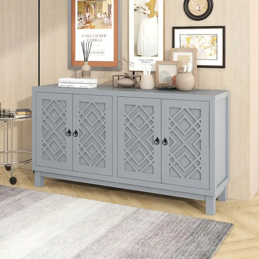 Large Storage Space Sideboard,4 Door Buffet Cabinet with Pull Ring Handles - N/A