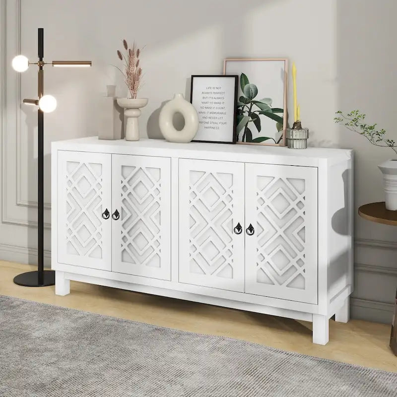 Large Storage Space Sideboard,4 Door Buffet Cabinet with Pull Ring Handles - N/A