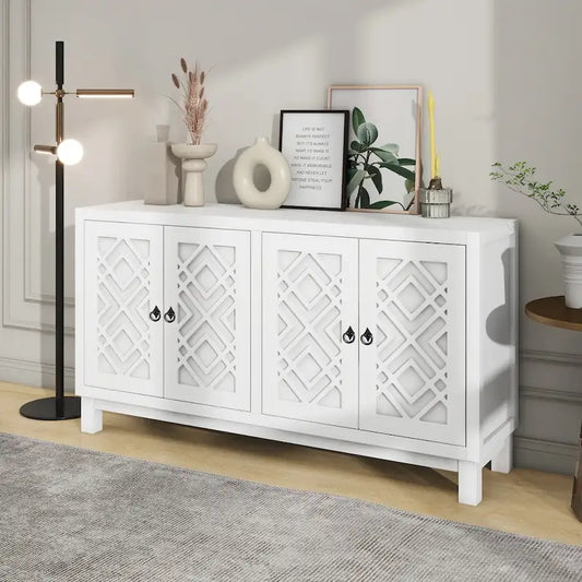 Large Storage Space Sideboard,4 Door Buffet Cabinet with Pull Ring Handles - N/A