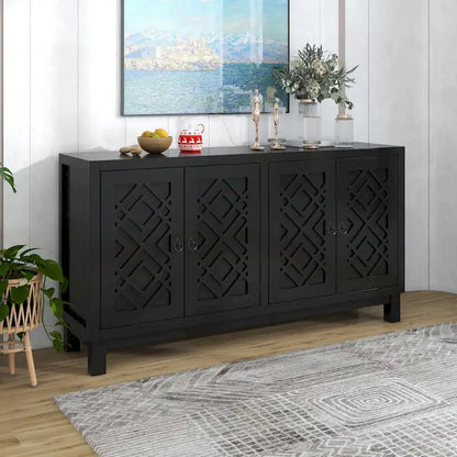 Large Storage Space Sideboard,4 Door Buffet Cabinet with Pull Ring Handles - N/A