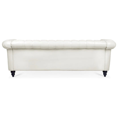 Cream 84.65 Traditional Chesterfield 3 Seater Sofa, PU Leather