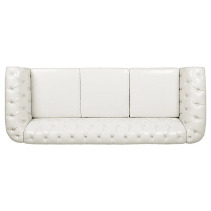 Cream 84.65 Traditional Chesterfield 3 Seater Sofa, PU Leather
