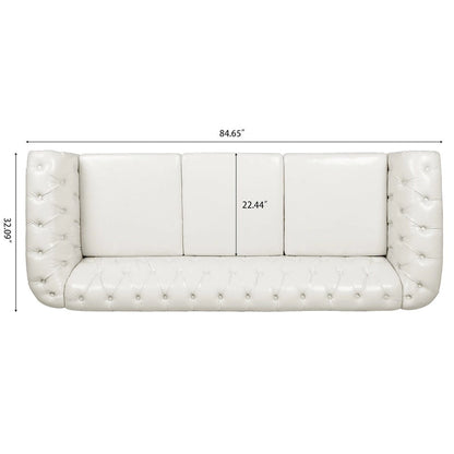 Cream 84.65 Traditional Chesterfield 3 Seater Sofa, PU Leather