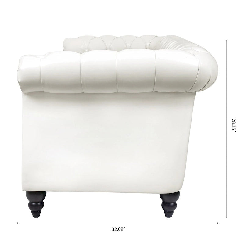 Cream 84.65 Traditional Chesterfield 3 Seater Sofa, PU Leather