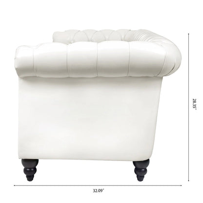 Cream 84.65 Traditional Chesterfield 3 Seater Sofa, PU Leather