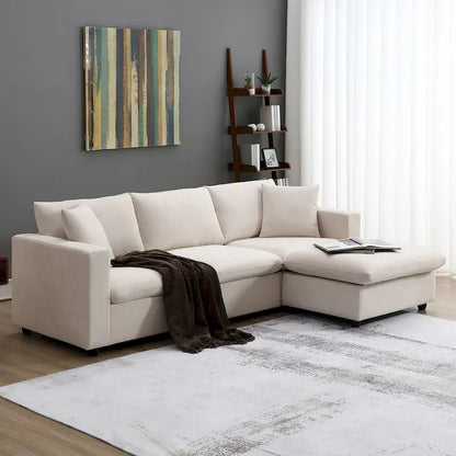 Modern Sectional Sofa,L-shaped Couch Set with 2 Free pillows,4-seat Polyester Fabric Couch Set with Convertible Ottoman