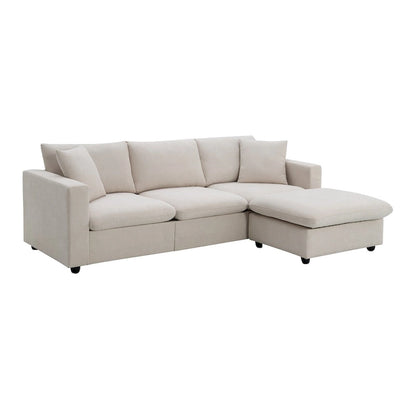Modern Sectional Sofa,L-shaped Couch Set with 2 Free pillows,4-seat Polyester Fabric Couch Set with Convertible Ottoman