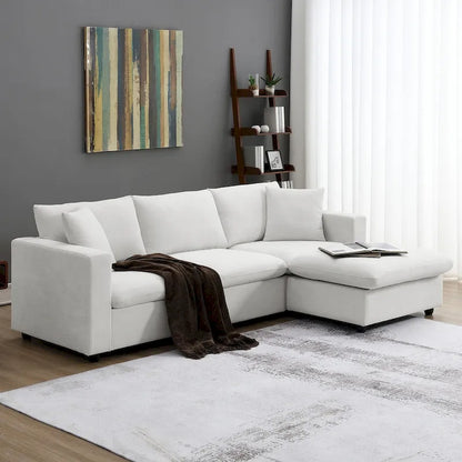 Modern Sectional Sofa,L-shaped Couch Set with 2 Free pillows,4-seat Polyester Fabric Couch Set with Convertible Ottoman