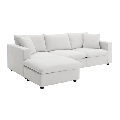 Modern Sectional Sofa,L-shaped Couch Set with 2 Free pillows,4-seat Polyester Fabric Couch Set with Convertible Ottoman