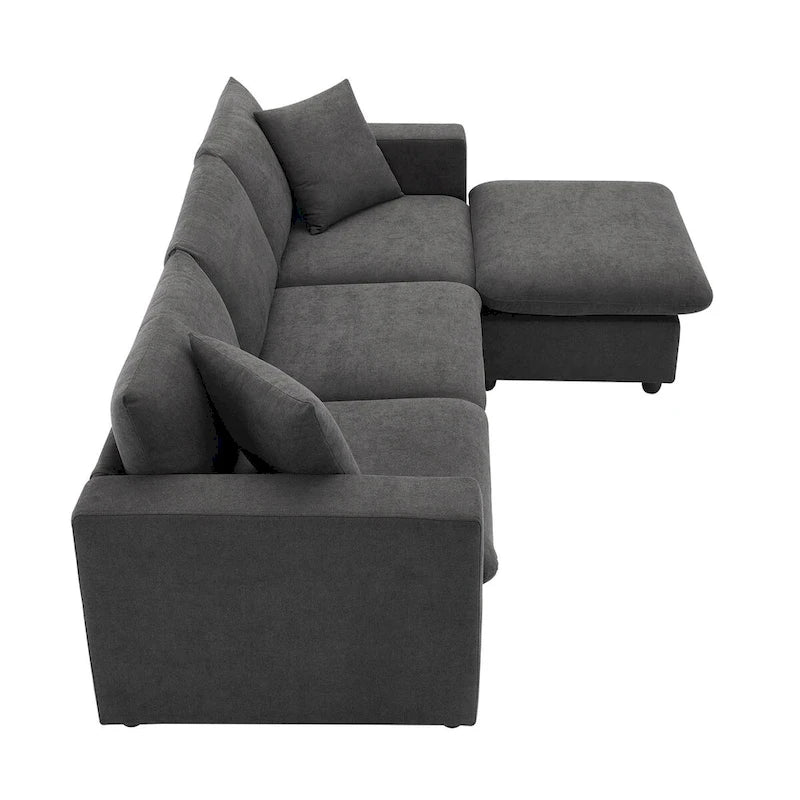 Modern Sectional Sofa,L-shaped Couch Set with 2 Free pillows,4-seat Polyester Fabric Couch Set with Convertible Ottoman