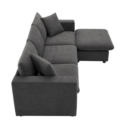 Modern Sectional Sofa,L-shaped Couch Set with 2 Free pillows,4-seat Polyester Fabric Couch Set with Convertible Ottoman