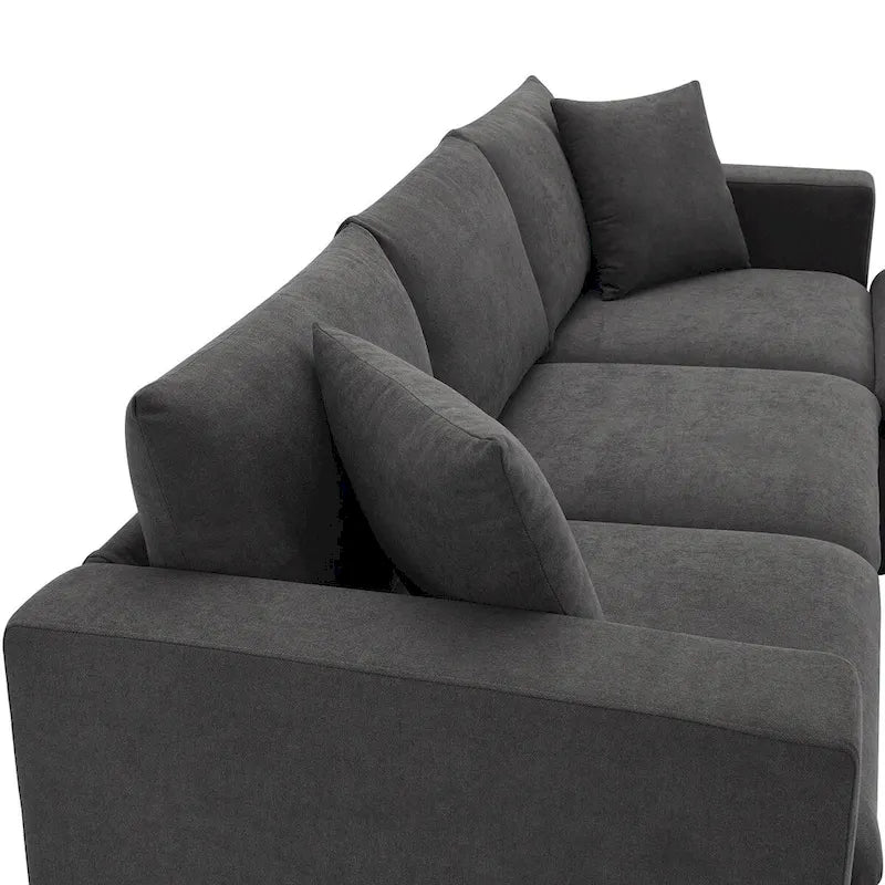 Modern Sectional Sofa,L-shaped Couch Set with 2 Free pillows,4-seat Polyester Fabric Couch Set with Convertible Ottoman