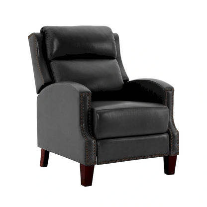 Genuine Leather Pushback Recliner with Multi-Angle Seat Back and Solid Wood Legs