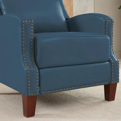 Genuine Leather Pushback Recliner with Multi-Angle Seat Back and Solid Wood Legs