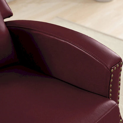 Genuine Leather Pushback Recliner with Multi-Angle Seat Back and Solid Wood Legs