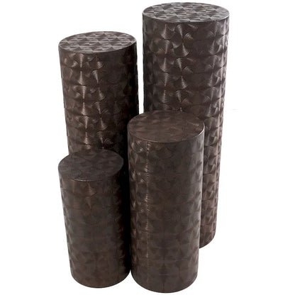 Metal Abstract Tall Slim Pedestal Table with Grooved Shell or Hammered Design - Set of 4 Brown - Roche River Decor