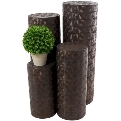 Metal Abstract Tall Slim Pedestal Table with Grooved Shell or Hammered Design - Set of 4 Brown - Roche River Decor