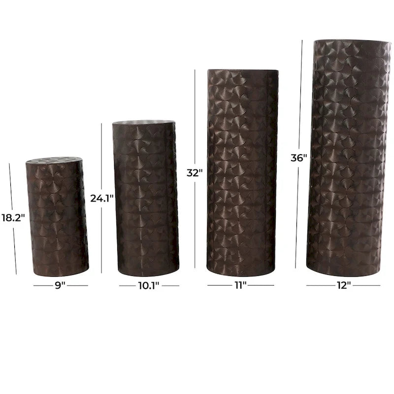 Metal Abstract Tall Slim Pedestal Table with Grooved Shell or Hammered Design - Set of 4 Brown - Roche River Decor