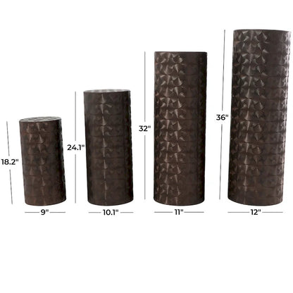 Metal Abstract Tall Slim Pedestal Table with Grooved Shell or Hammered Design - Set of 4 Brown - Roche River Decor