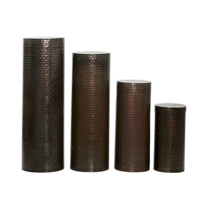 Metal Abstract Tall Slim Pedestal Table with Grooved Shell or Hammered Design - Set of 4 Brown - Roche River Decor