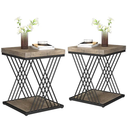 19.75 Inch Faux Marble Square End Table, Modern Bedside Tables, Gold Accent Table Living Room