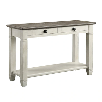 Rome 48 Inch Sofa Table, Rectangular, 2 Drawers, White, Brown, Solid Wood