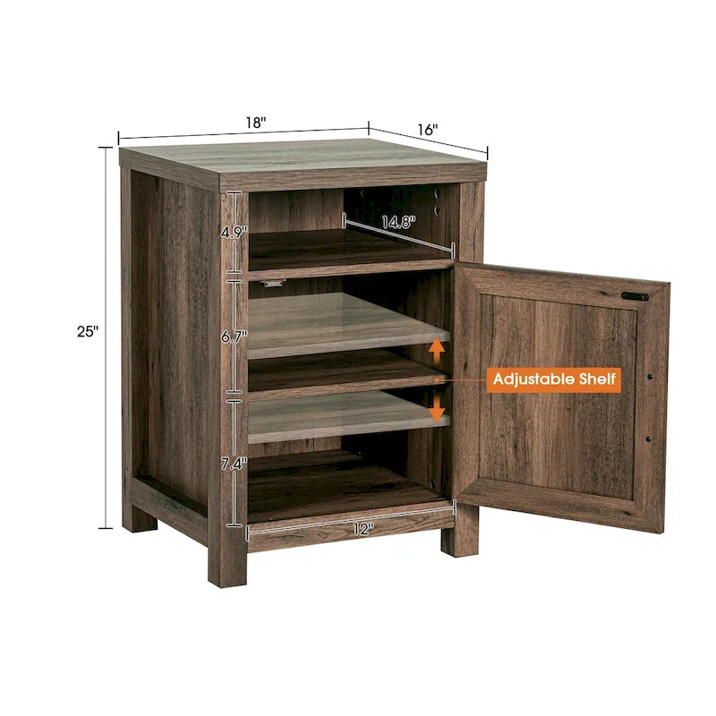 Walnut Barn Door Sofa End Table Nightstand Bedside Table with Storage Shelf