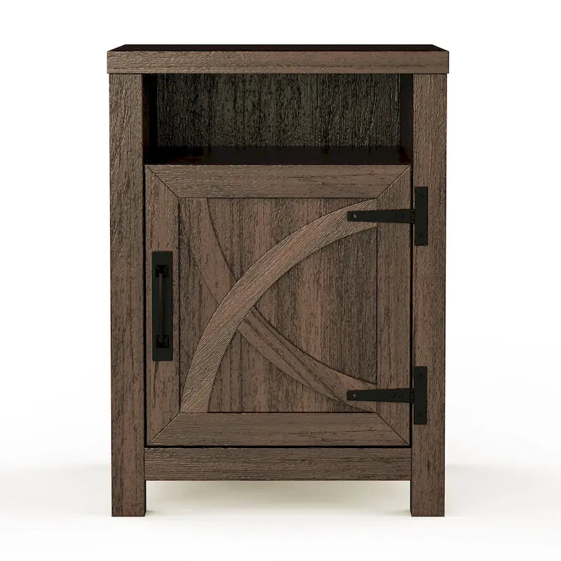 Walnut Barn Door Sofa End Table Nightstand Bedside Table with Storage Shelf