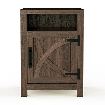 Walnut Barn Door Sofa End Table Nightstand Bedside Table with Storage Shelf