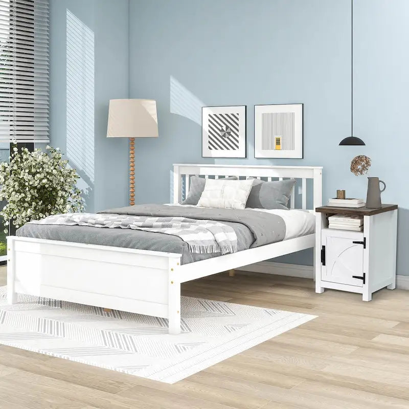 Walnut Barn Door Sofa End Table Nightstand Bedside Table with Storage Shelf