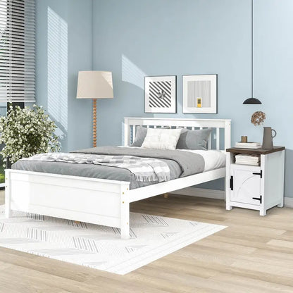 Walnut Barn Door Sofa End Table Nightstand Bedside Table with Storage Shelf