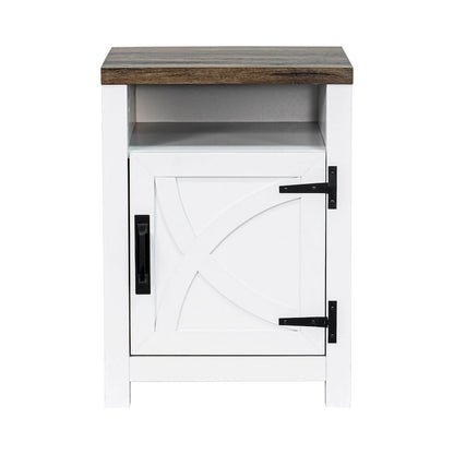 Walnut Barn Door Sofa End Table Nightstand Bedside Table with Storage Shelf