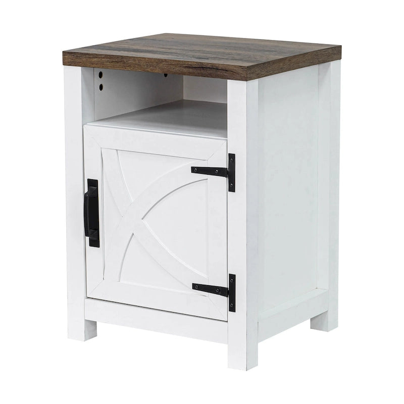 Walnut Barn Door Sofa End Table Nightstand Bedside Table with Storage Shelf