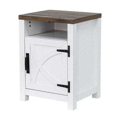 Walnut Barn Door Sofa End Table Nightstand Bedside Table with Storage Shelf