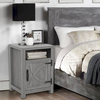 Walnut Barn Door Sofa End Table Nightstand Bedside Table with Storage Shelf